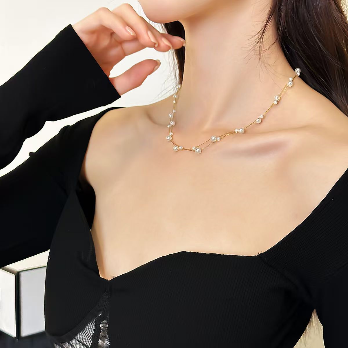 New Minimalist Elegant Double-layer Pearl Bead Necklace