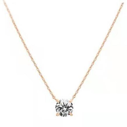 18k Gold-Plated Classic Four-Prong 2-Carat Simulated Diamond Pendant Necklace For Women