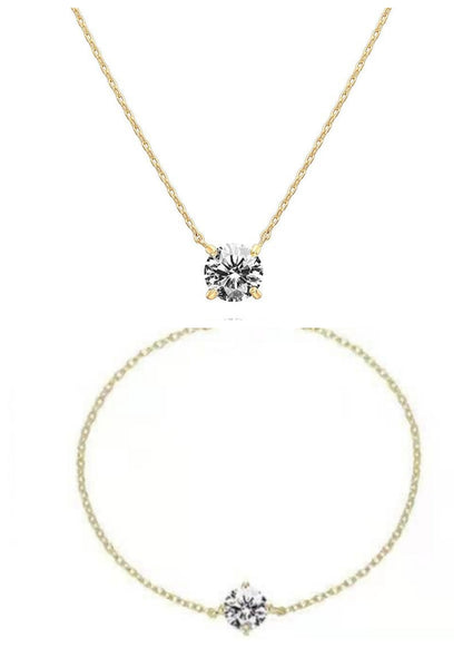 18k Gold-Plated Classic Four-Prong 2-Carat Simulated Diamond Pendant Necklace For Women