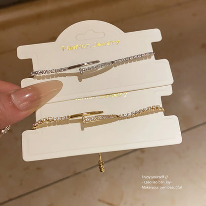 Real Gold-Plated Zircon Nail Geometric Adjustable Bracelet