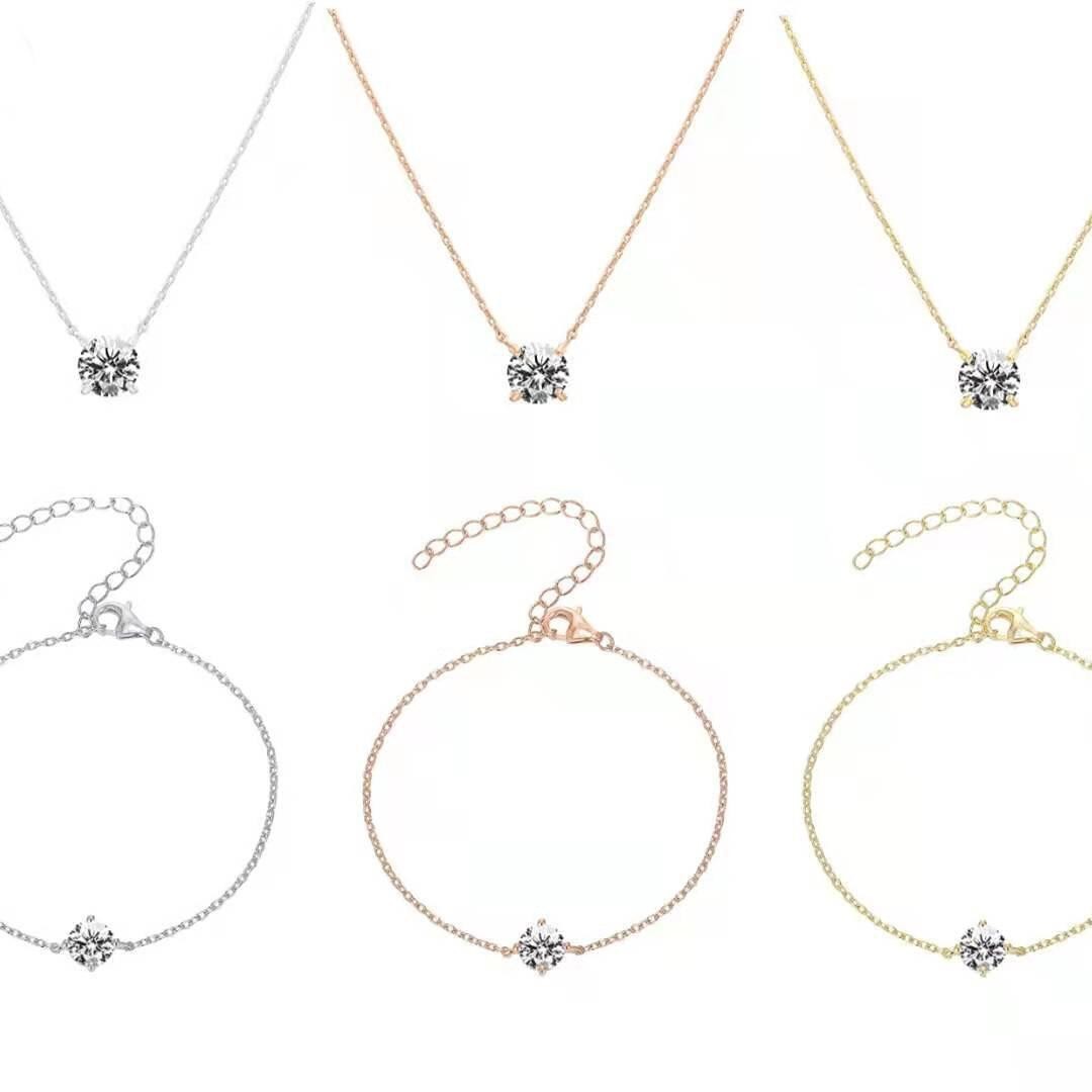 18k Gold-Plated Classic Four-Prong 2-Carat Simulated Diamond Pendant Necklace For Women