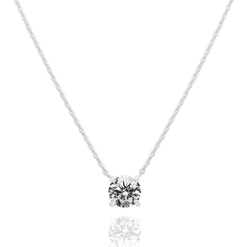 18k Gold-Plated Classic Four-Prong 2-Carat Simulated Diamond Pendant Necklace For Women