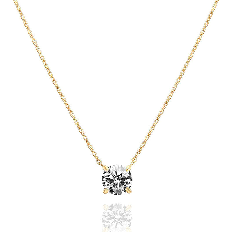 18k Gold-Plated Classic Four-Prong 2-Carat Simulated Diamond Pendant Necklace For Women