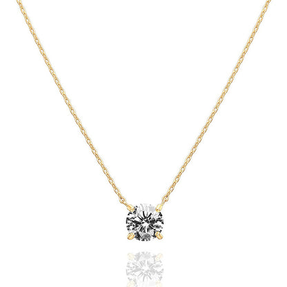 18k Gold-Plated Classic Four-Prong 2-Carat Simulated Diamond Pendant Necklace For Women