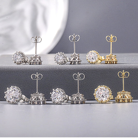 Korean-style Trendy Crown Zircon Stud Earrings With A Floral Design
