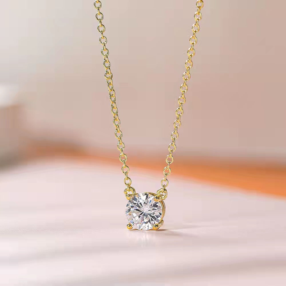 18k Gold-Plated Classic Four-Prong 2-Carat Simulated Diamond Pendant Necklace For Women