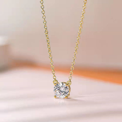 18k Gold-Plated Classic Four-Prong 2-Carat Simulated Diamond Pendant Necklace For Women