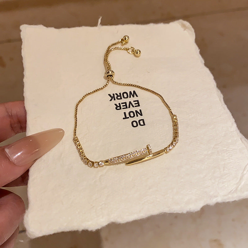 Real Gold-Plated Zircon Nail Geometric Adjustable Bracelet