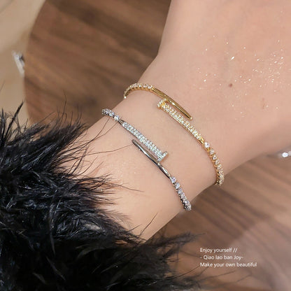 Real Gold-Plated Zircon Nail Geometric Adjustable Bracelet