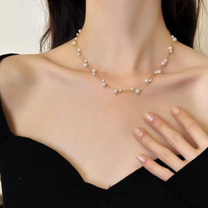 New Minimalist Elegant Double-layer Pearl Bead Necklace