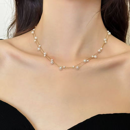 New Minimalist Elegant Double-layer Pearl Bead Necklace