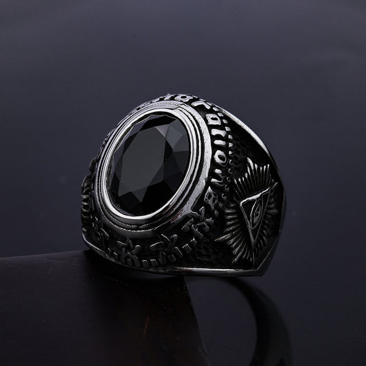 Powerful Gemstone Eye Of Horus Titanium Steel Ring