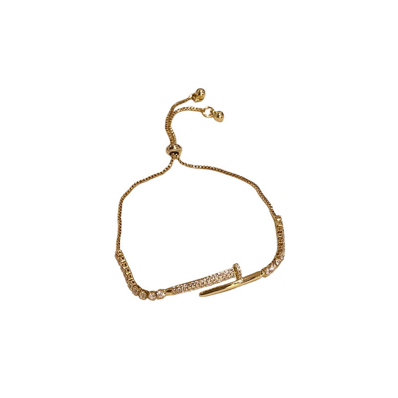 Real Gold-Plated Zircon Nail Geometric Adjustable Bracelet