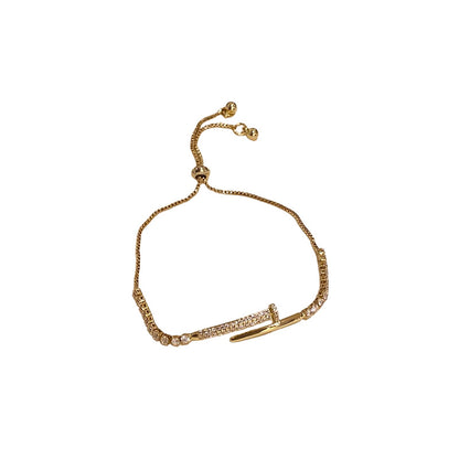 Real Gold-Plated Zircon Nail Geometric Adjustable Bracelet