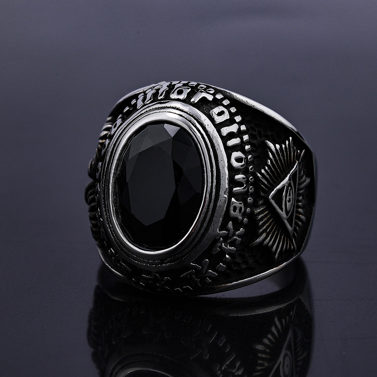 Powerful Gemstone Eye Of Horus Titanium Steel Ring